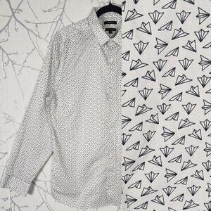 RW & Co White Paper Planes Printed 100% Cotton Slim Fit Shirt